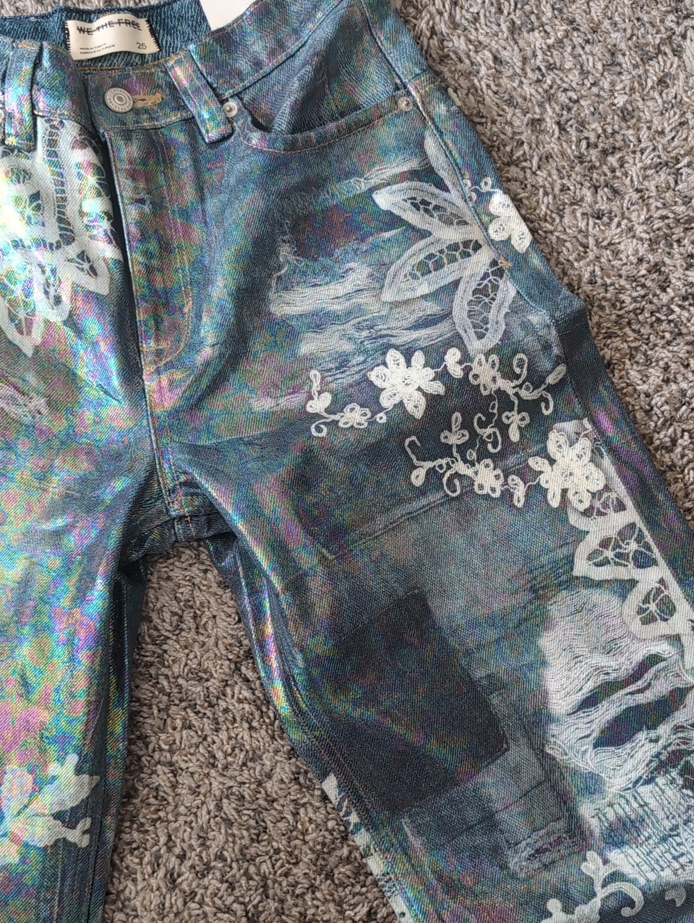 NWT Free People Tinsley Blue Floral High-Rise Printed Jeans - Picture 7 of 9